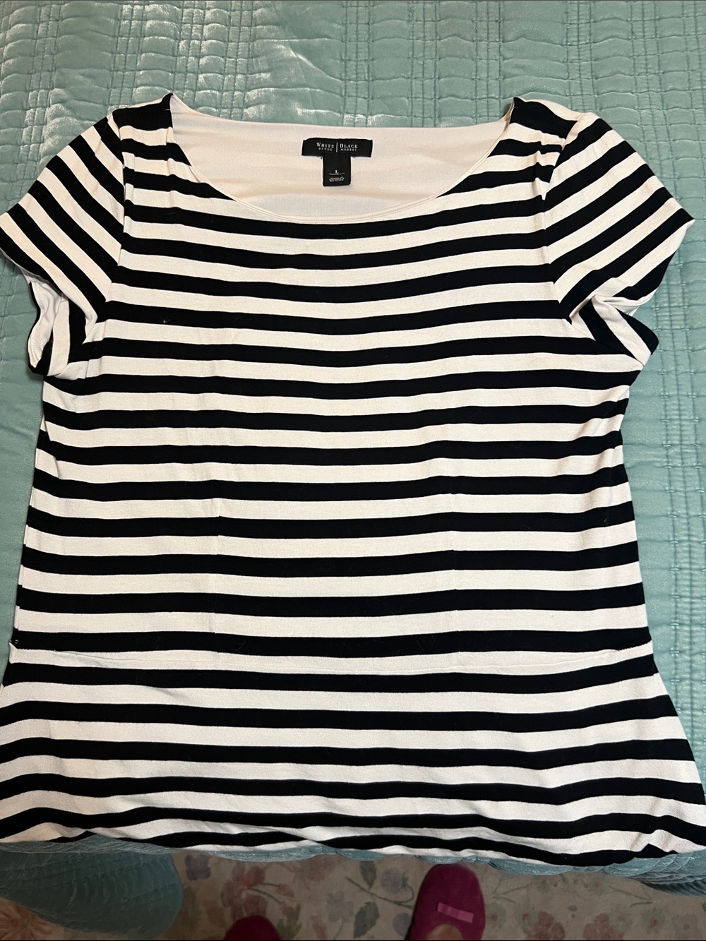 White House Black Market Black & White Horizontal Stripe Short Sleeve Tee